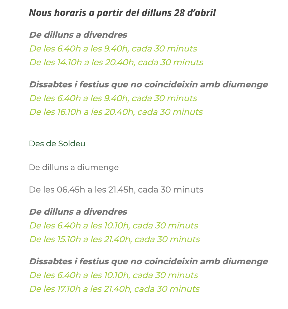 Nous horaris L3 Andorra-Soldeu. Nous horaris L3 Andorra-Soldeu.