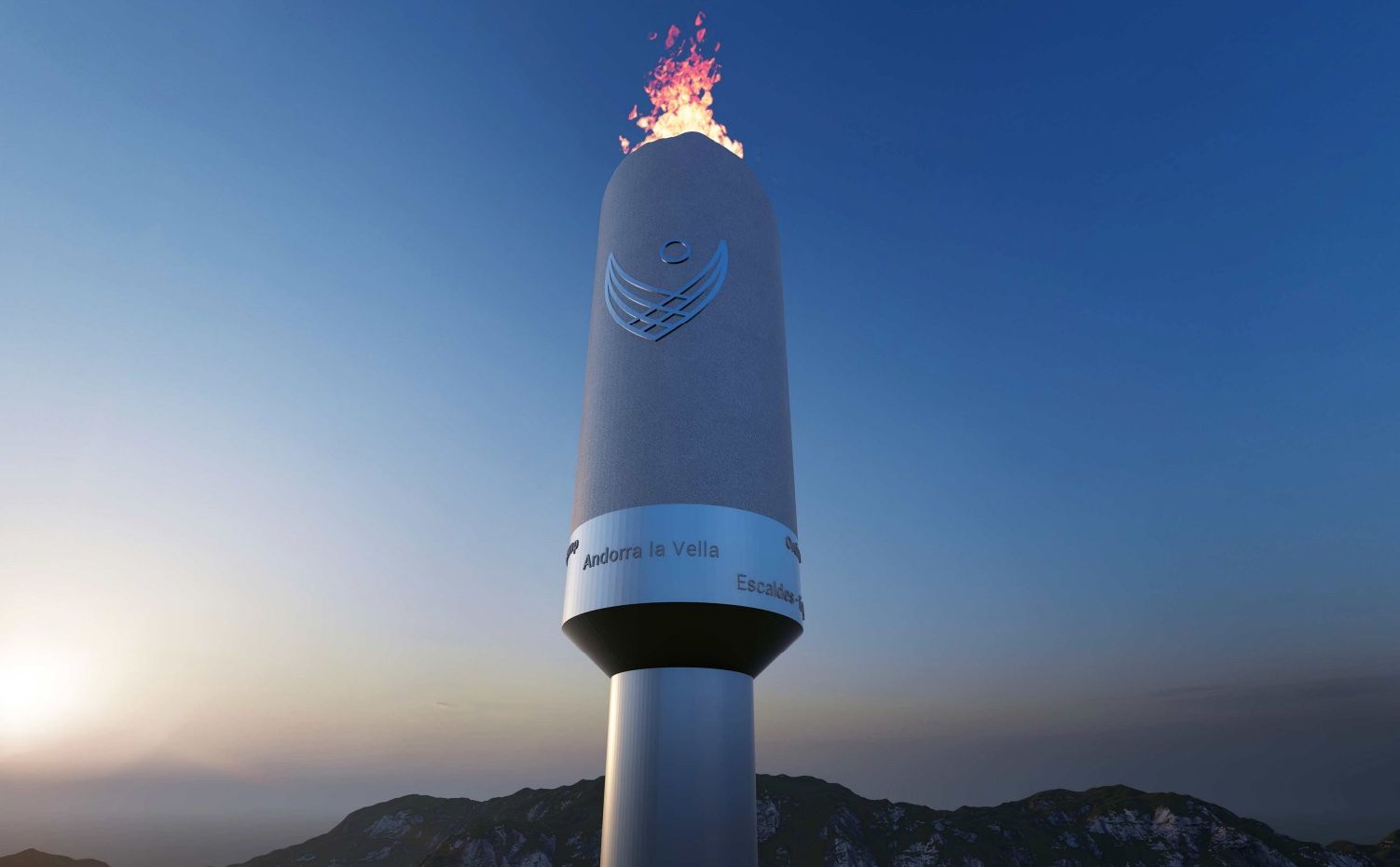 Imatge en línia de la torxa encesa amb les muntanyes de fons. Imatge en línia de la torxa encesa amb les muntanyes de fons.